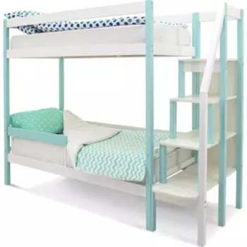 Бельмарко Детская двухярусная кровать Svogen мятно-белый + бортик ограждение