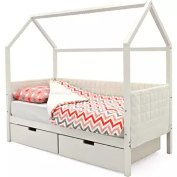 Детская кровать-домик Бельмарко мягкий Svogen белый + ящики 2 шт