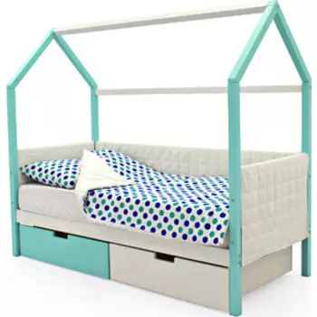 Детская кровать-домик Бельмарко мягкий Svogen мятно-белый + ящики 1 мятный, 1 белый