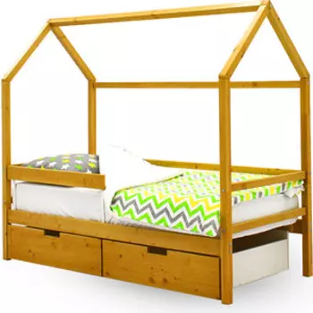 Бельмарко Детская кровать-домик Svogen дерево + ящики 2 шт + бортик ограждение