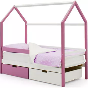 Бельмарко Детская кровать-домик Svogen лаванда-белый + ящики 1 лаванда, 1 белый + бортик ограждение
