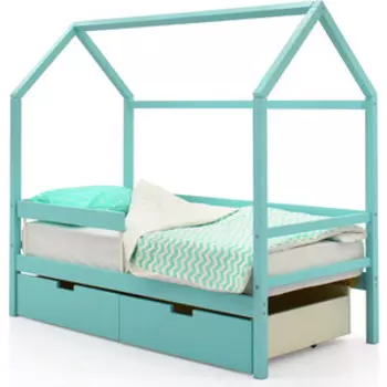 Бельмарко Детская кровать-домик Svogen мятный + ящики 2 шт + бортик ограждение