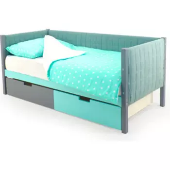 Детская кровать-тахта Бельмарко мягкая Svogen графит-мятный + ящики 1 графит, 1 мятный