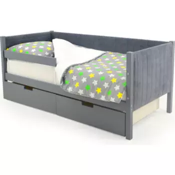 Детская кровать-тахта Бельмарко мягкая Svogen графит + ящики 2 шт + бортик ограждение