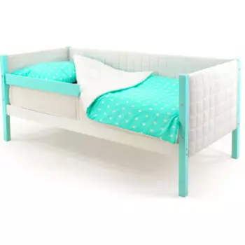 Детская кровать-тахта Бельмарко мягкая Svogen мятно-белый + бортик ограждение