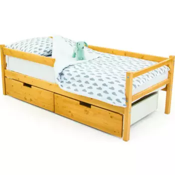 Бельмарко Детская кровать-тахта Svogen дерево + ящики 2 шт + бортик ограждение