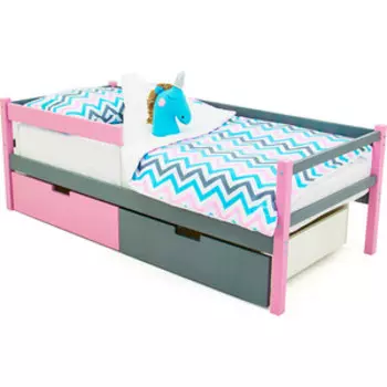 Бельмарко Детская кровать-тахта Svogen лаванда-графит + ящики 1 лаванда, 1 графит + бортик ограждение