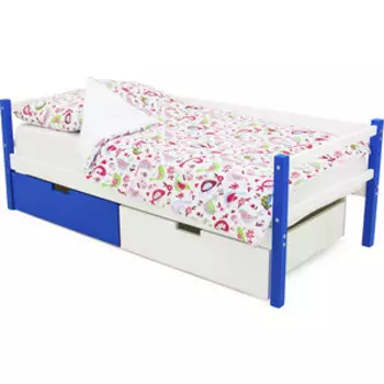 Бельмарко Детская кровать-тахта Svogen сине-белый + ящики 1 синий, 1 белый