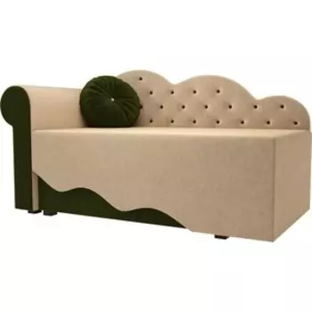 Детская кровать АртМебель Тедди-1 микровельвет бежевый/зеленый левый угол