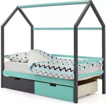Детская кровать-домик Бельмарко Svogen графит-мятный + ящики 1 графит, 1 мятный