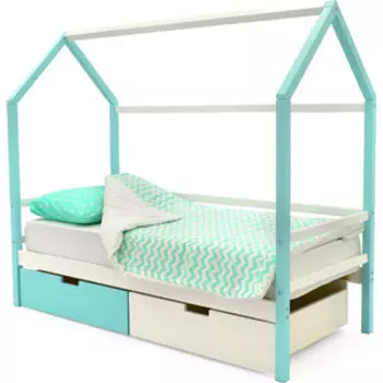 Детская кровать-домик Бельмарко Svogen мятно-белый + ящики 1 мятный, 1 белый