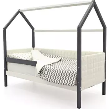 Детская кровать-домик мягкий Бельмарко Svogen графит-белый + бортик ограждение