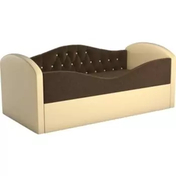 Детская кровать Мебелико Сказка Люкс вельвет коричневый+экокожа бежевый