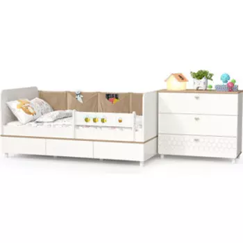 Детская Моби Эйп 11.40 Кровать + 13.322 Комод, цвет белый/дуб белый, 800х1600 мм..