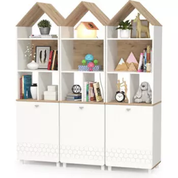 Детская Моби Эйп 13.14 Стеллаж + 13.14 Стеллаж + 13.14 Стеллаж, цвет белый/дуб белый.