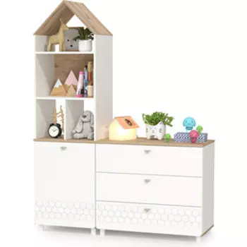 Детская Моби Эйп 13.14 Стеллаж + 13.322 Комод, цвет белый/дуб белый.