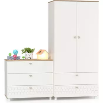 Детская Моби Эйп 13.334 Шкаф для одежды + 13.322 Комод , цвет белый/дуб белый.