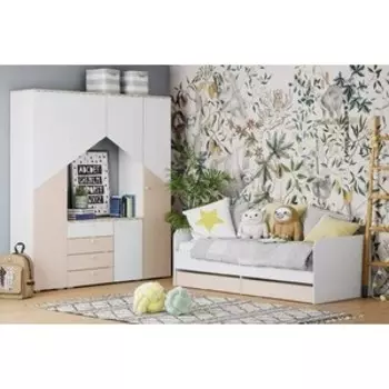 Детская Сильва Банни комплектация 3 (НМ 041.45 + НМ 041.39 + НМ 041.38) Меренга , Бисквит, Белый,Дуб сонома (TSLV0024)