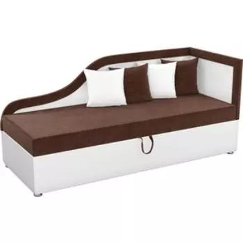 Детский диван Мебелико Дюна микровельвет коричневый эко-кожа белый правый угол