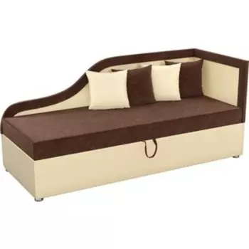 Детский диван Мебелико Дюна микровельвет коричневый эко-кожа бежевый правый угол