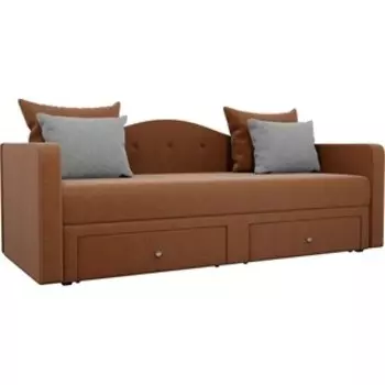 Детский прямой диван АртМебель Дориан рогожка коричневый подушки серые