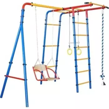 Детский спортивный комплекс Юный Атлет с качелями Уличный-Лайт синий-желтый-красный
