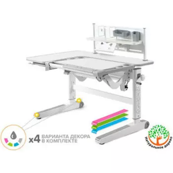 Детский стол Mealux Kingwood Multicolor TG + BD P-18 TG (BD-820 TG Multicolor + BD P-18 TG) столешница беленый дуб/накладки на ножках серые