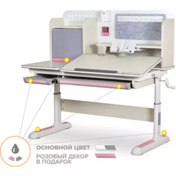 Детский стол Mealux Winnipeg Multicolor MG + PN (BD-630 MG + PN Multicolor) столешница белый дуб/ножки белые накладки белые + розовые