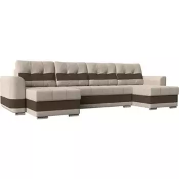 Диван АртМебель Честер рогожка бежевый вставка коричневая П-образный
