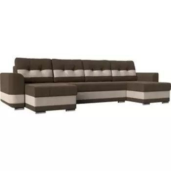 Диван АртМебель Честер рогожка коричневый вставка бежевая П-образный