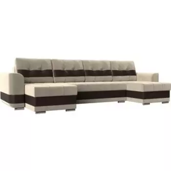 Диван АртМебель Честер вельвет бежевый вставка экокожа коричневая П-образный