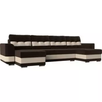 Диван АртМебель Честер вельвет коричневый вставка экокожа бежевая П-образный