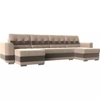 Диван АртМебель Честер велюр бежевый вставка коричневая П-образный