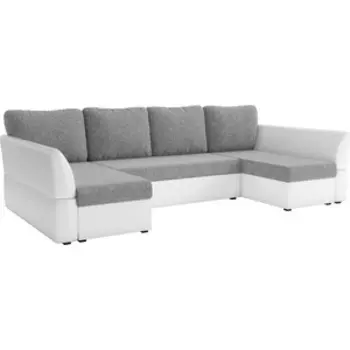 Диван АртМебель Гесен-П рогожка серый/эко-кожа белый