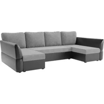 Диван АртМебель Гесен-П рогожка серый/эко-кожа черный