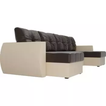 Диван АртМебель Сатурн экокожа коричневый/бежевый П-образный