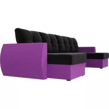 Диван АртМебель Сатурн микровельвет черный/фиолетовый П-образный