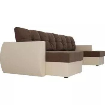 Диван АртМебель Сатурн рогожка коричневый экокожа бежевый П-образный