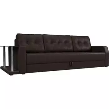 Диван-еврокнижка АртМебель Атлант экокожа коричневый стол с левой стороны