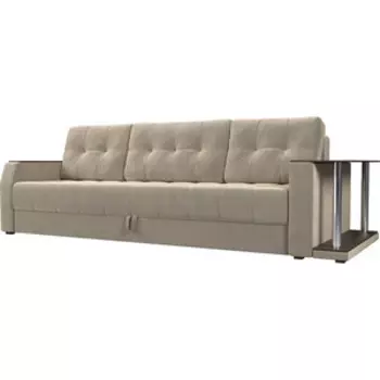 Диван-еврокнижка АртМебель Атлант микровельвет бежевый стол с правой стороны