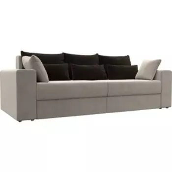 Диван-еврокнижка АртМебель Майами микровельвет бежевый подушки коричневые