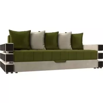 Диван-еврокнижка АртМебель Венеция микровельвет зелено-бежевый