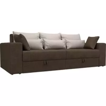 Диван-еврокнижка Мебелико Майами рогожка коричневый подушки бежевые