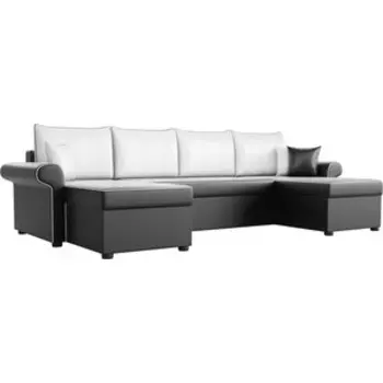 Диван П-образный АртМебель Милфорд экокожа черный подушки белые