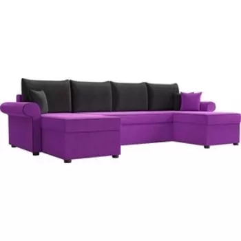 Диван П-образный АртМебель Милфорд микровельвет фиолетовый подушки черные