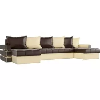 Диван П-образный АртМебель Венеция экокожа коричневый/бежевый