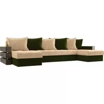 Диван П-образный АртМебель Венеция микровельвет бежевый/зеленый