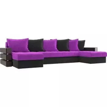 Диван П-образный АртМебель Венеция микровельвет фиолетовый/черный