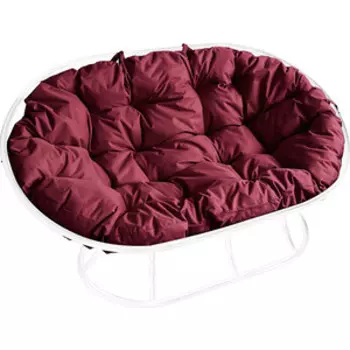 Диван Планета про Мамасан без ротанга, белый, подушка бордовая 12100102)