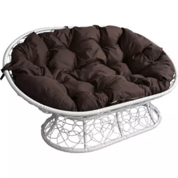 Диван Планета про Мамасан ротанг искусственный, белый, подушка коричневая (12110105)